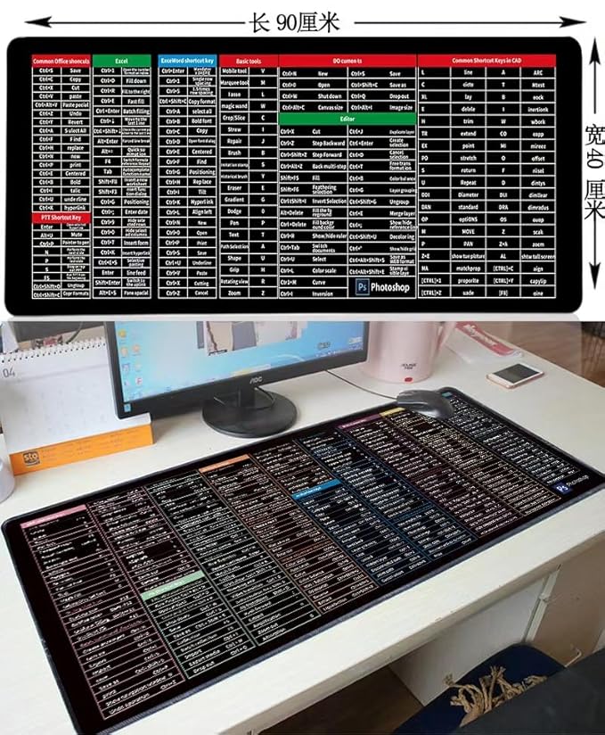 Quick Key Super Large Anti-Slip Keyboard Pad - with Office Software Shortcuts Pattern, Excel Shortcut Mouse Pad Non-Slip