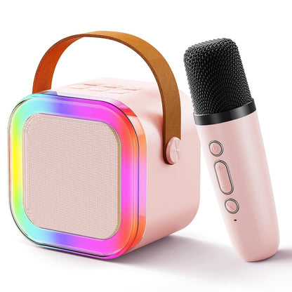 BUSSIHI Rechargeable Karaoke Mic with Speaker for Singing Wireless Mini Portable Bluetooth Speaker with Microphone & LED Lights Cute Birthday Gift for Kids Musical Toys for Boys, Girls and Adults Pink