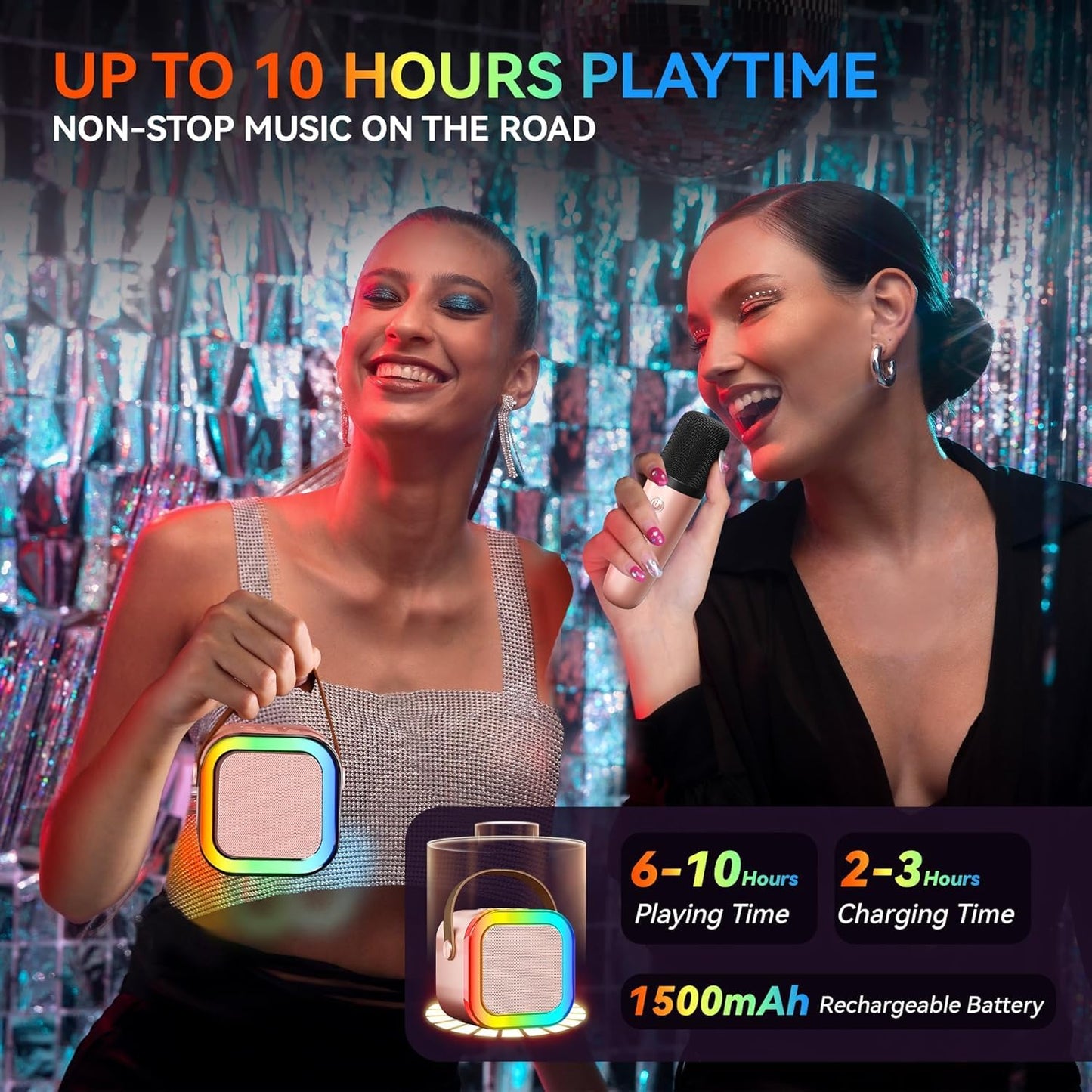 BUSSIHI Rechargeable Karaoke Mic with Speaker for Singing Wireless Mini Portable Bluetooth Speaker with Microphone & LED Lights Cute Birthday Gift for Kids Musical Toys for Boys, Girls and Adults Pink